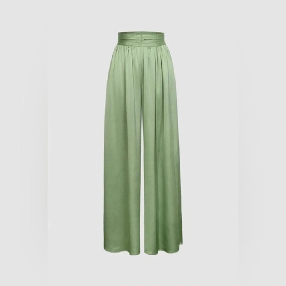 NEW Micas Heavy Satin Wide-Leg Pants | Sage | Size Small
